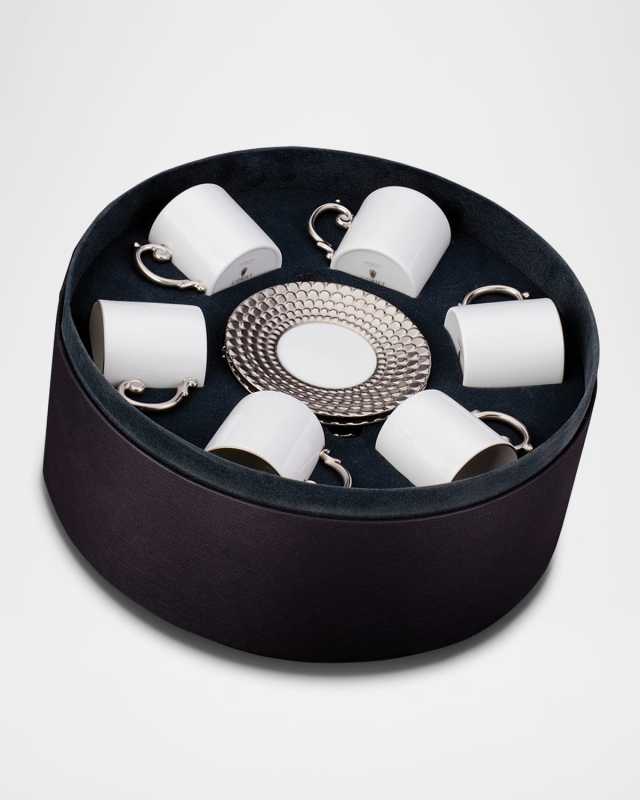 Aegean Platinum-Trim Espresso Cups & Saucers, Set of 6